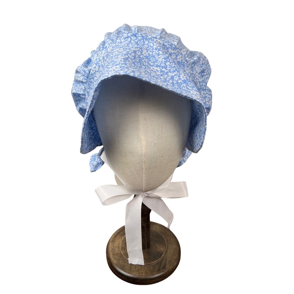Vintage Blue Floral Calico Bonnet Prairie Pioneer Costume Hat Ribbon Tie Ingalls